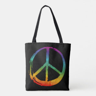 PEACE Symbol sign - 60s Psychedelic Hippie Tie-Dye Tote Bag