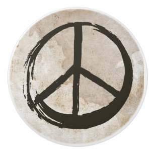 PEACE Symbol Sign Hippie Love 1960s Brushed Ceramic Knob