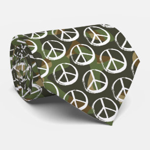 PEACE Symbol sign - War Khaki Camouflage Green Tie