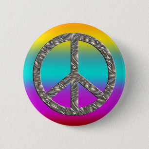 PEACE symbol - SILVER 6 Cm Round Badge