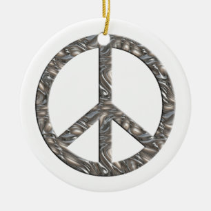 PEACE symbol  - SILVER Ceramic Tree Decoration