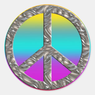 PEACE symbol  - SILVER   coloured linear Classic Round Sticker