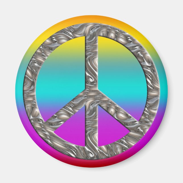 PEACE symbol  - SILVER Magnet (Front)