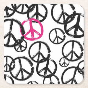 Peace symbol square paper coaster