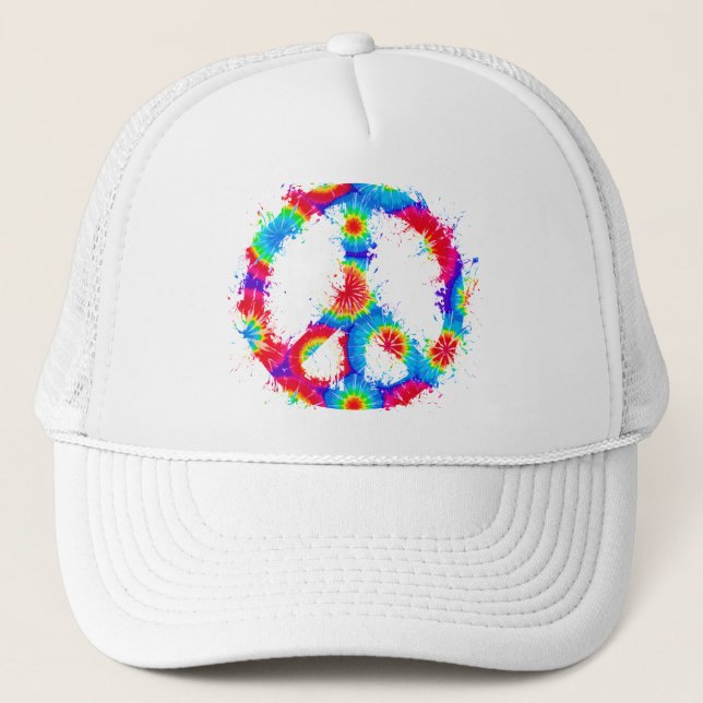 Peace Symbol Tie Dye Ink Trucker Hat (Front)