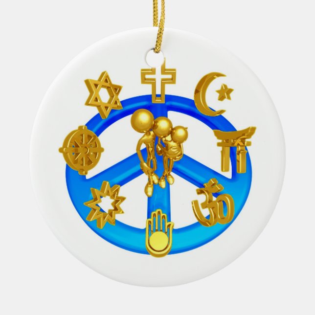 Peace Symbol Uniting All World Religions Ceramic Tree Decoration (Front)