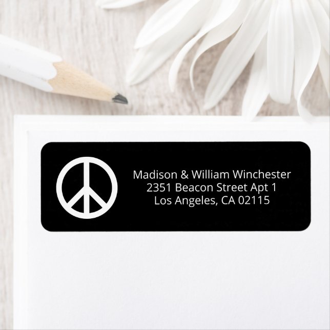 Peace symbol white black minimalist custom address (Insitu)