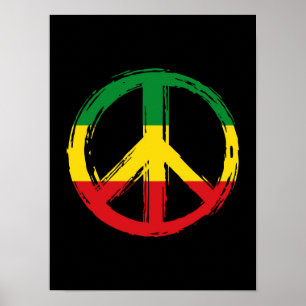 Peace Symbol With Reggae Colors Poster