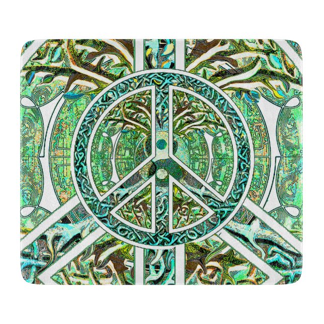 Peace Symbol, Yin Yang, Tree of Life in Green Cutting Board (Front)