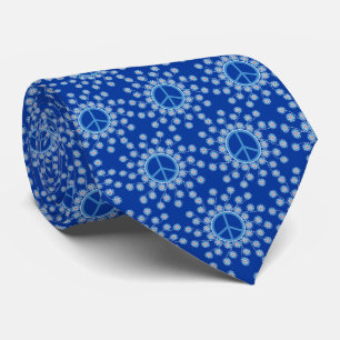 Peace Symbols Design Blue Tie