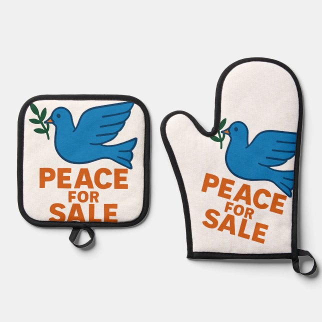 Peace themed apron oven mitt & pot holder set (Front)