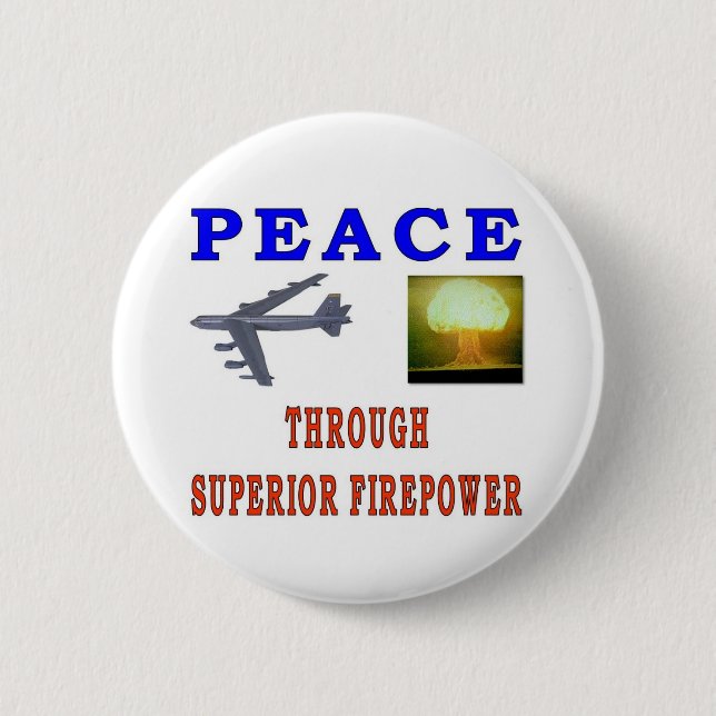 PEACE THROUGH 6 CM ROUND BADGE (Front)