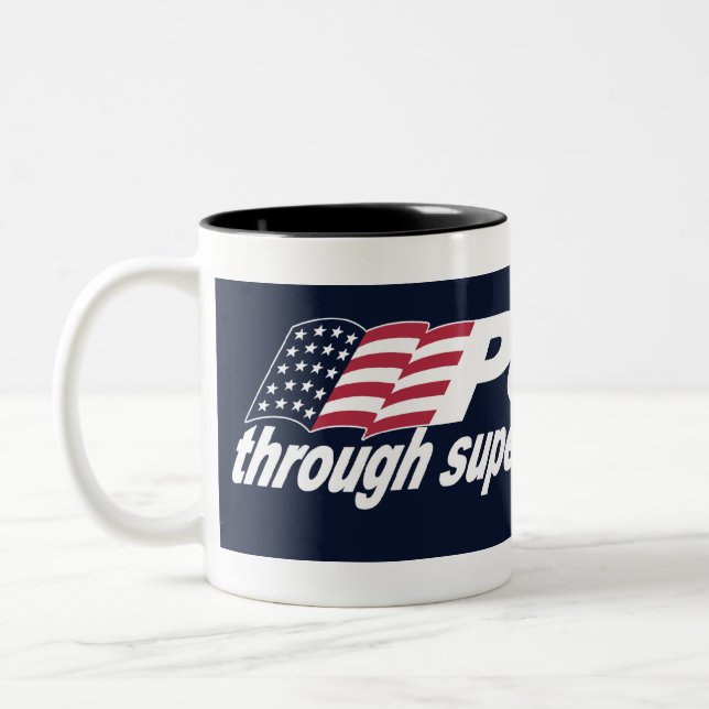 Peace through Superior Fire Power-Black Mug (Left)