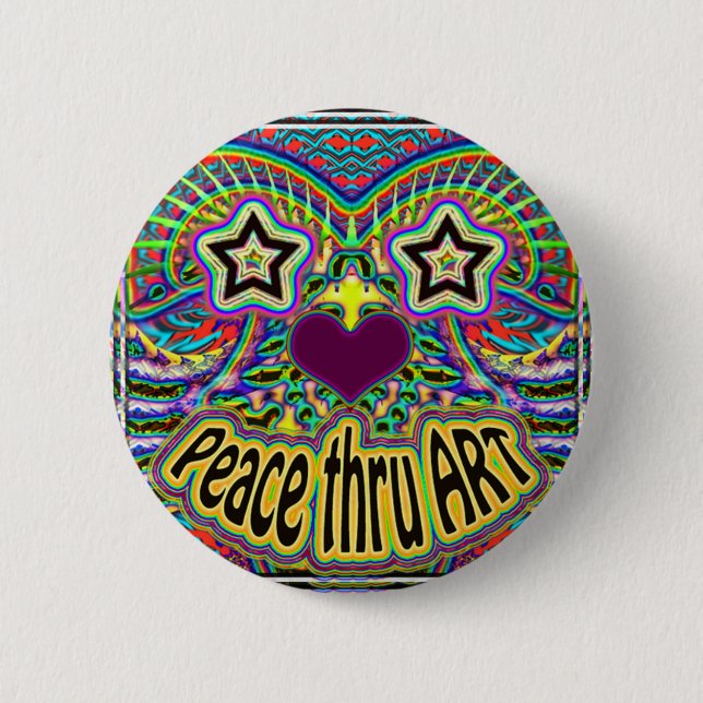 peace-thru-art-star-face 6 cm round badge (Front)