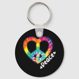 Peace Tie Dye Vintage Heart Hippie Retro Groovy Key Ring