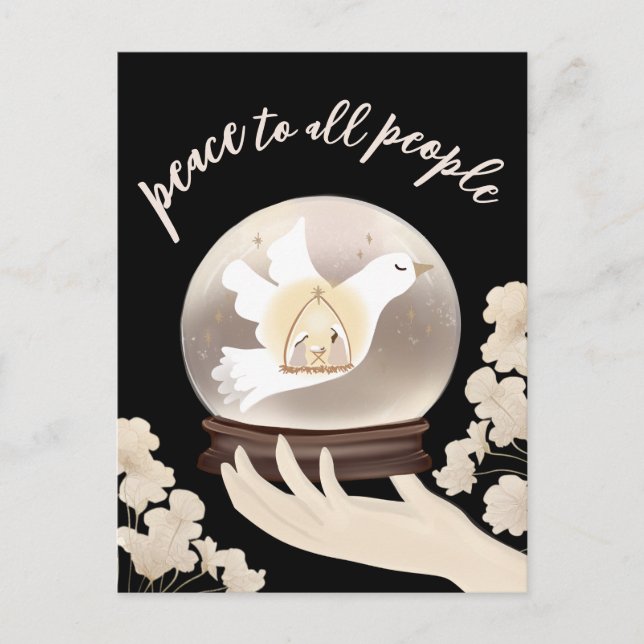Peace to all people Christian Nativity Snow Globe Postcard (Front)