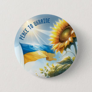 Peace to Ukraine. Sunflower. Ukrainian flag. 6 Cm Round Badge