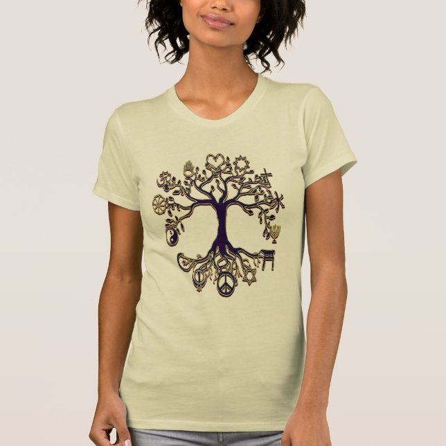 Peace Tree Blue and Gold T-Shirt (Front)