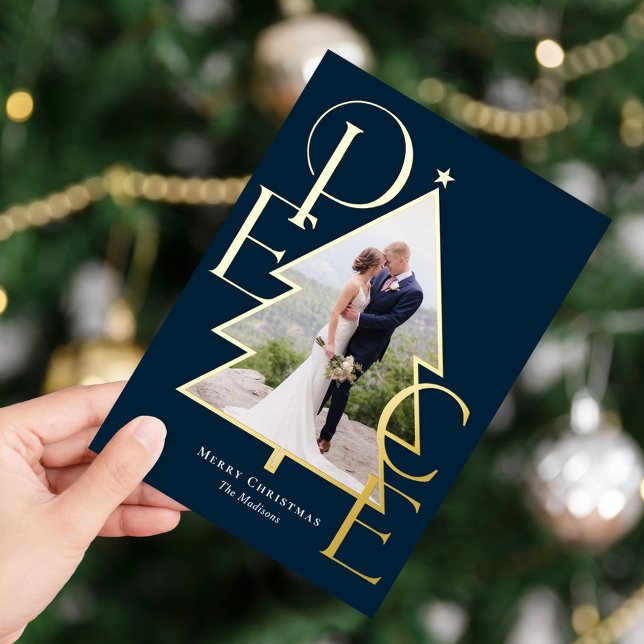 Peace Tree REAL FOIL Modern Holiday Photo Card (Creator Uploaded)
