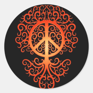 Peace Tree, red and black Classic Round Sticker