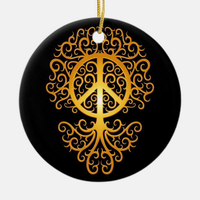 Peace Tree, yellow and black Ceramic Tree Decoration (Front)
