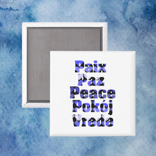 Peace Typography Blue Hearts Languages Magnet