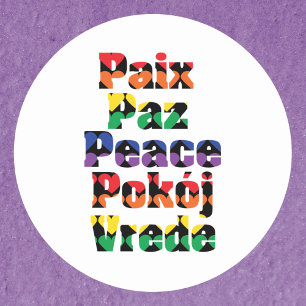 Peace Typography Rainbow Hearts Classic Round Sticker