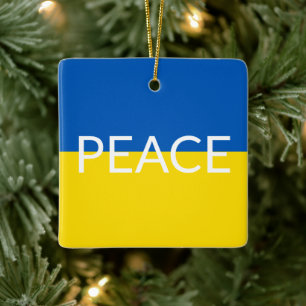 Peace Ukraine flag blue yellow custom text Ceramic Ornament