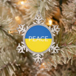 Peace Ukraine flag blue yellow custom text Snowflake Pewter Christmas Ornament<br><div class="desc">Peace Ukraine flag blue yellow custom text Snowflake Pewter Christmas Ornament.
Fully customisable white text,  or you can just delete it.</div>