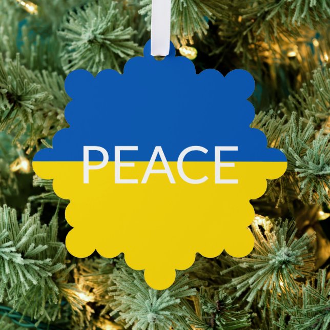 Peace Ukraine flag blue yellow custom text Tree Decoration Card (Insitu (Tree))