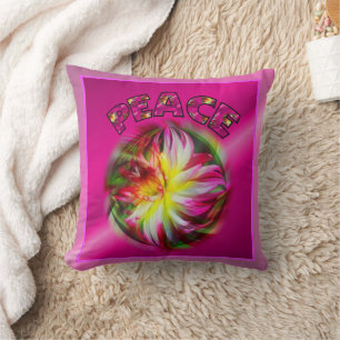 Peace Vibrant Dahlia Flower Inspirational Cushion