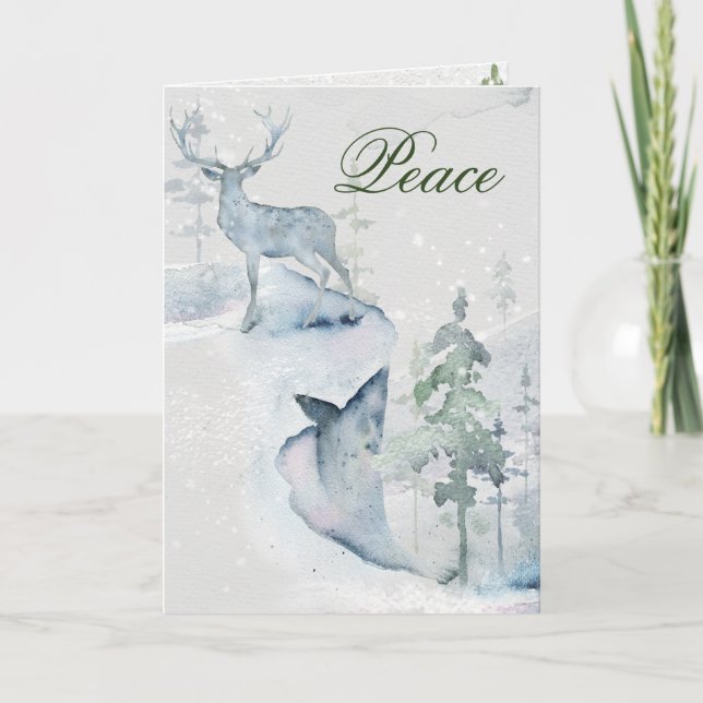 Peace Watercolor Deer on the Cliff Card (Front)