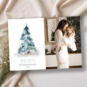 Peace Watercolor Pine Christmas Tree Gift Photo Holiday Card