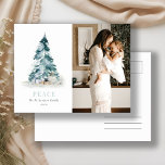 Peace Watercolor Pine Christmas Tree Gift Photo Holiday Postcard<br><div class="desc">If you need any further customisation please feel free to message me on yellowfebstudio@gmail.com.</div>