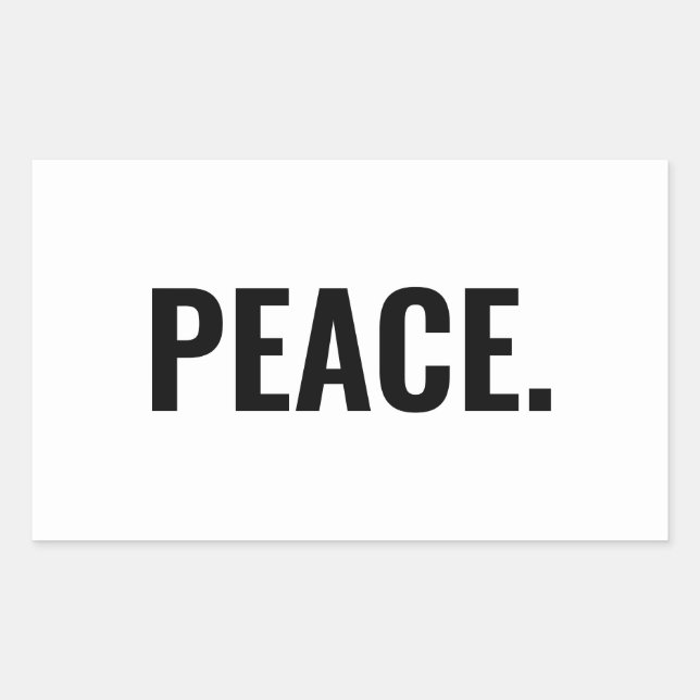 Peace white and black text minimalist anti war rectangular sticker (Front)