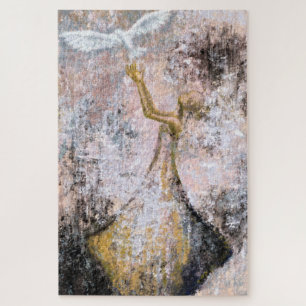 Peace - White Dove Freedom - Abstract Painting Jigsaw Puzzle