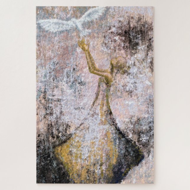 Peace - White Dove Freedom - Abstract Painting     Jigsaw Puzzle (Vertical)