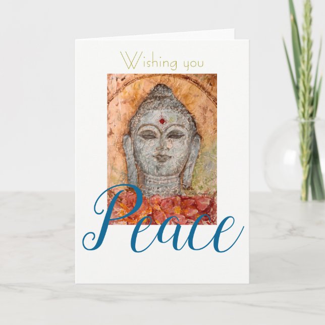 Peace Wish Buddha Watercolor Art Greeting Card (Front)
