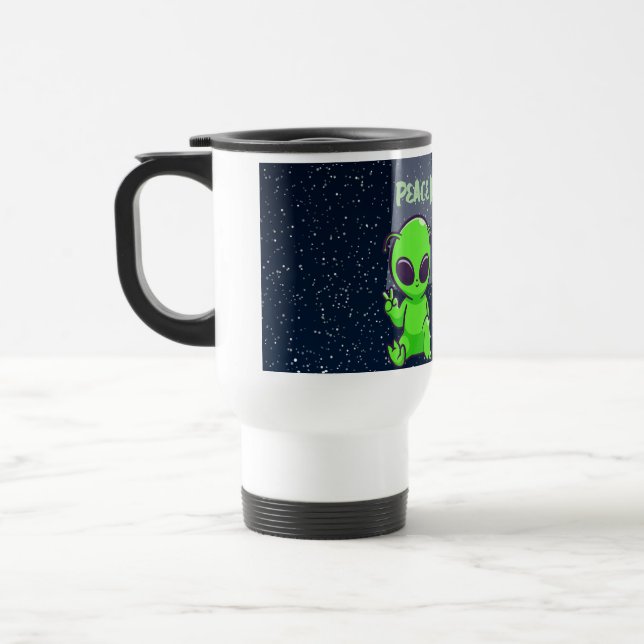 Peace with Alien & Astronaut on a latte mug (Left)