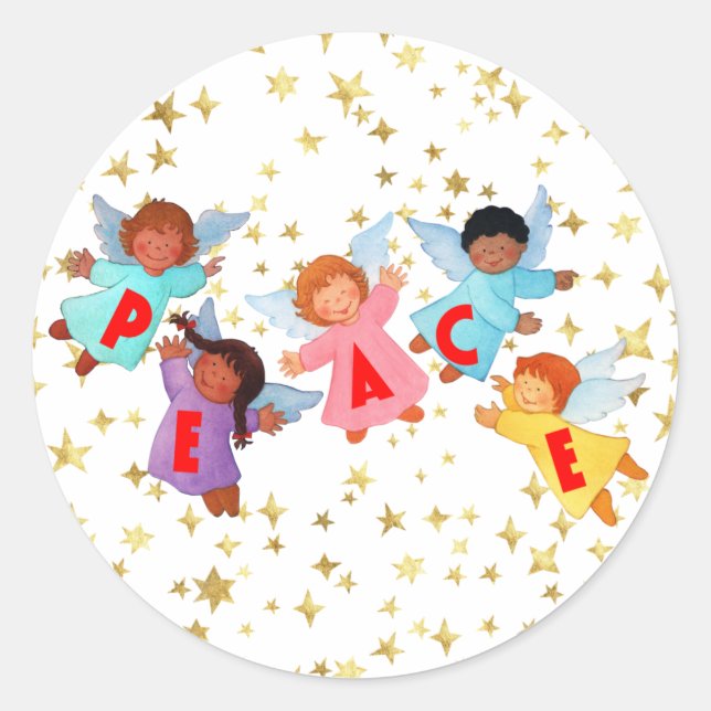 Peace with Angels Classic Round Sticker (Front)