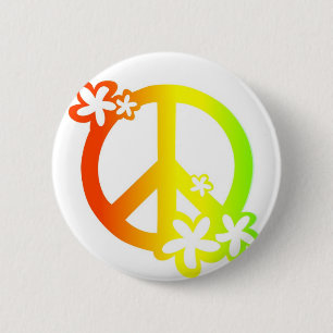 peace with flowers rasta colours 6 cm round badge