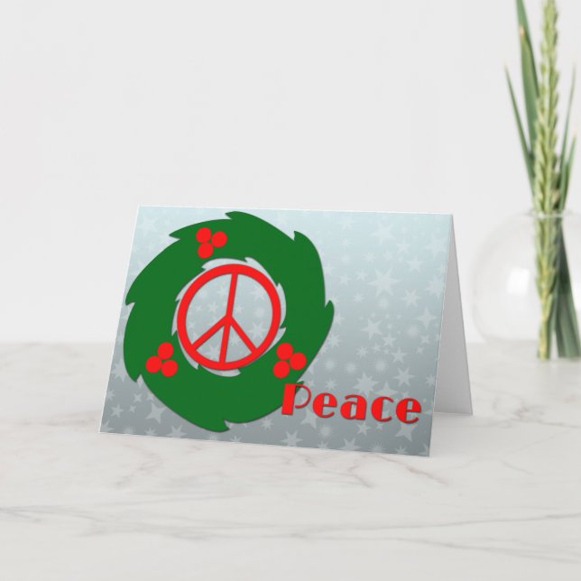 Peace with Holly Wreath Holiday Card (Front)