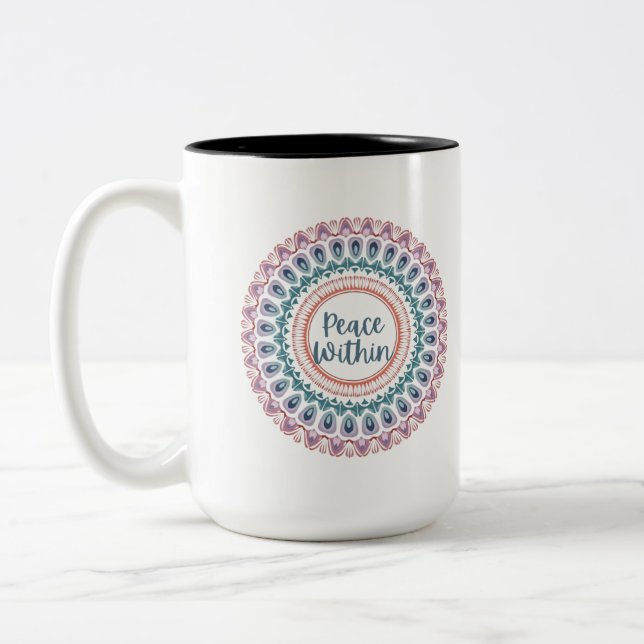 Peace Within Pastel Mandala Two-Tone Coffee Mug (Left)