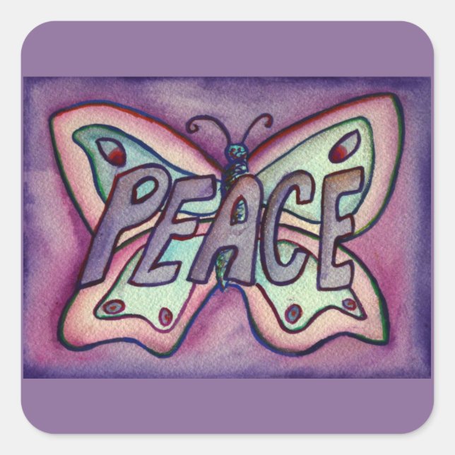 Peace Word Art Purple Butterfly Decal Stickers (Front)