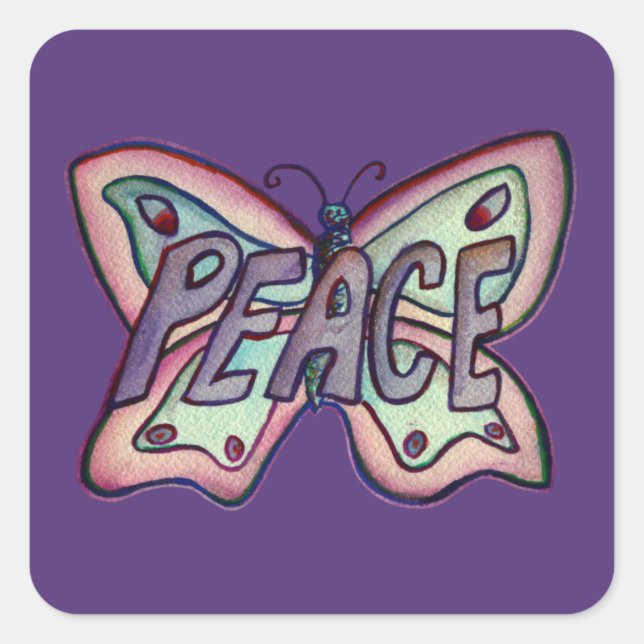 Peace Word Art Purple Butterfly Sticker Decals (Front)