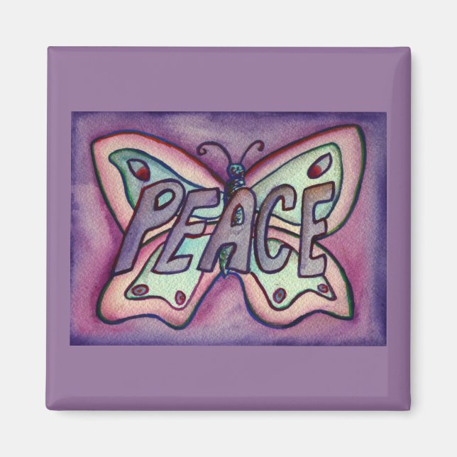 Peace Word Art Purple Butterfly Wing Fridge Magnet (Front)