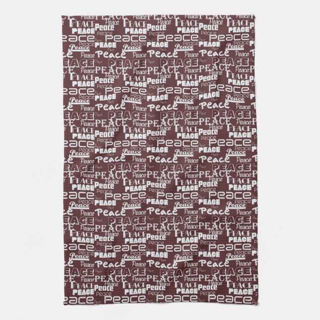 Peace Word Art Red Tea Towel (Vertical)