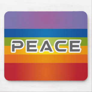 Peace Word Letters - Flag on Rainbow Background Mouse Mat