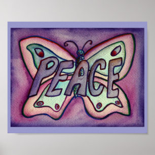 Peace Word Purple Butterfly Poster Art Prints