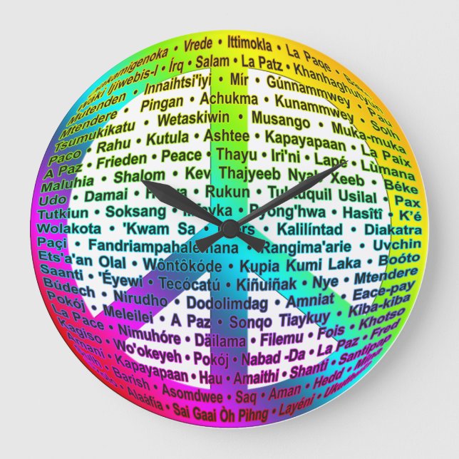 PEACE WORLD LANGUAGE coloured Large Clock (Front)